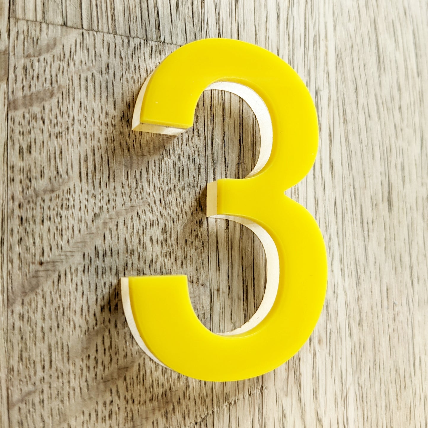 SALE 3D colourful Bright Yellow House Numbers 3, 75mm - Acrylic