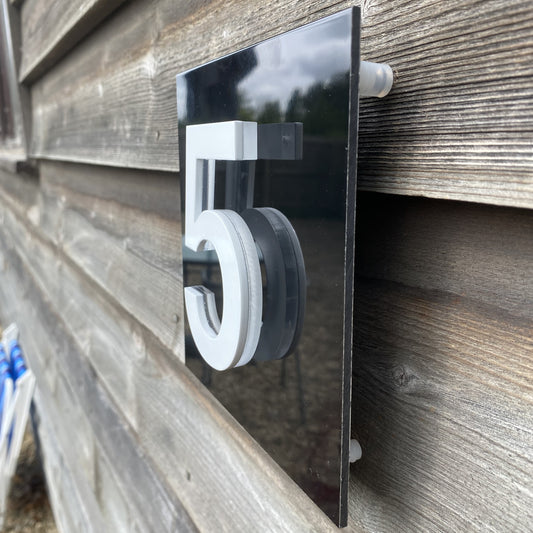 SALE 3D White House Number 5, Mounted onto Black