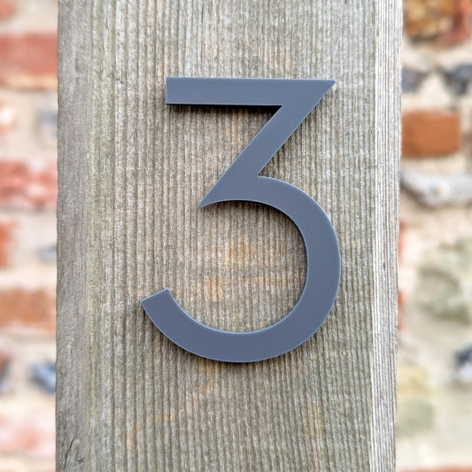 Modern Matt Grey Door Number - stick on fixing