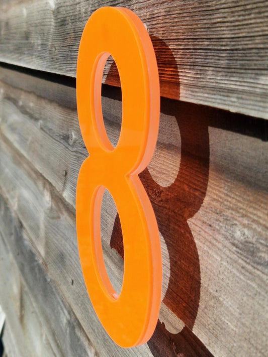 SALE Luminous Orange 3D House Number 8, 200mm Helvetica font