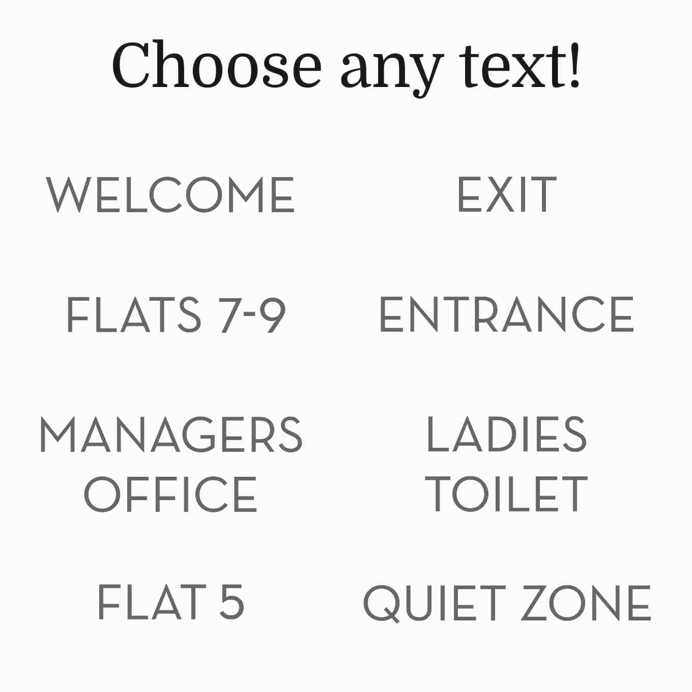 Modern Matt Grey Lettering for Offices - choose your text - stick on fixings