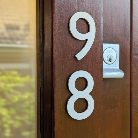 Modern Matt Ash Grey Door Number - stick on fixing