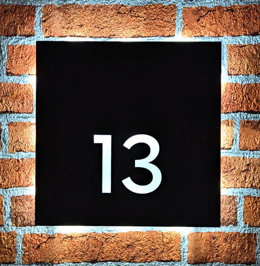 Square LED House Number Plaque - Buenos Aires Font - Integrated Driver Optional