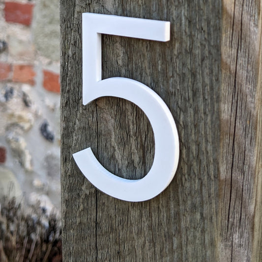 Modern Matt White Door Number - stick on fixing