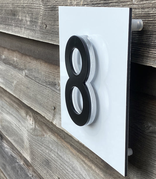 SALE 3D Black House Number 8, Mounted onto White