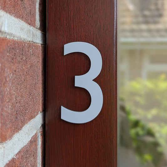 Modern Matt Ash Grey Door Number - stick on fixing