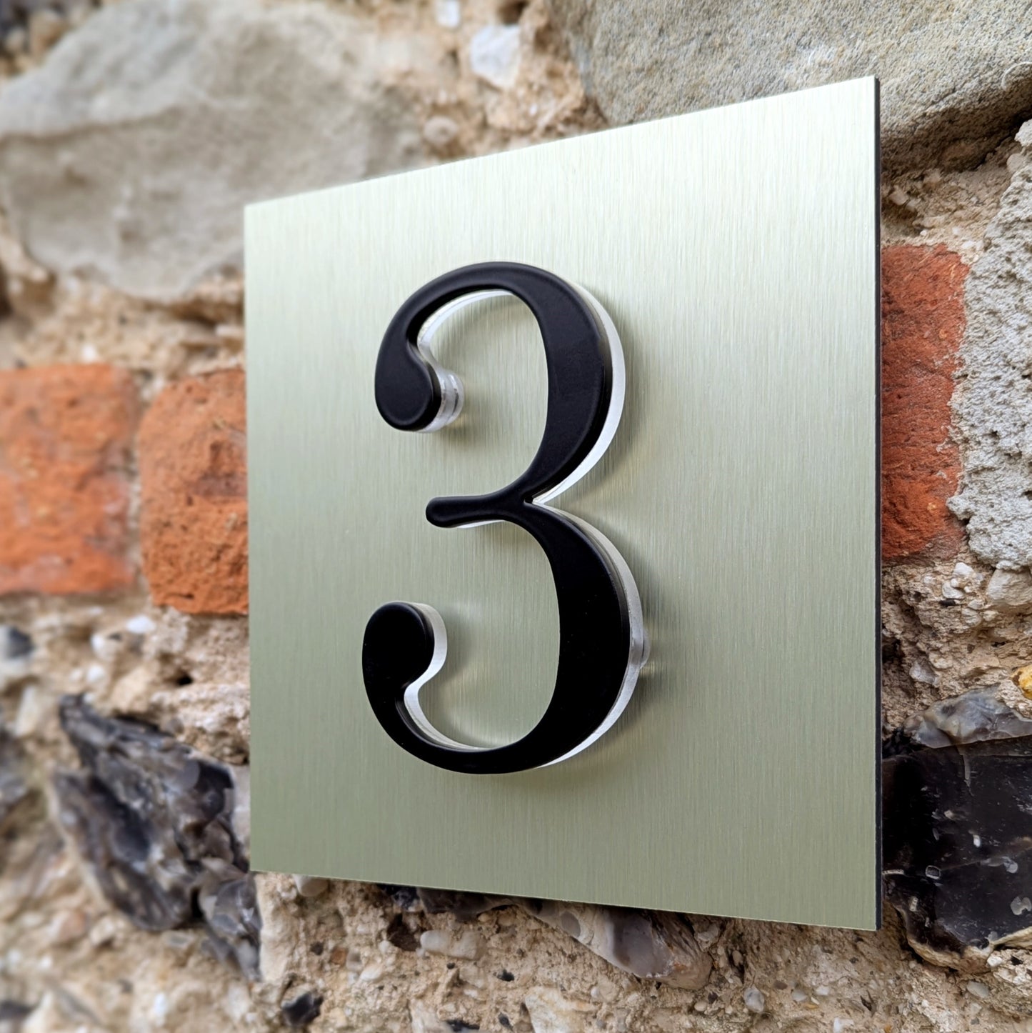 SALE 3D House Number 3, Mounted onto Gold
