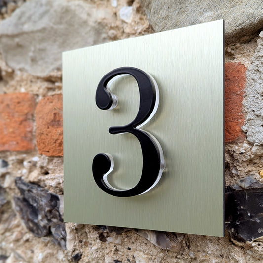 3D House Numbers, mounted onto gold