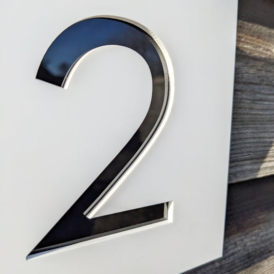 SALE Square House Number 2 Plaque - White - Acrylic