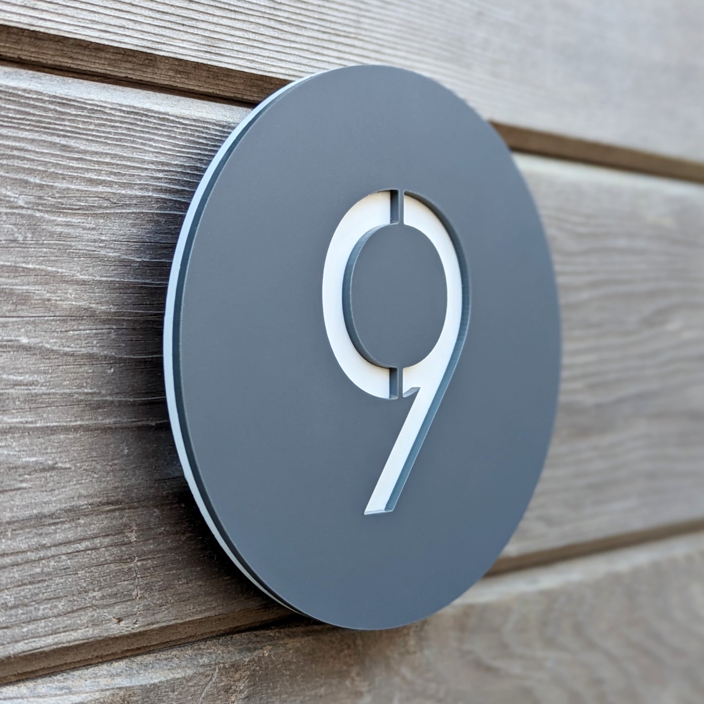 Circle House Number Plaque - Grey - Customisable