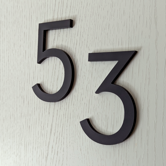 Modern Matt Black Door Number - Stick on Fixing