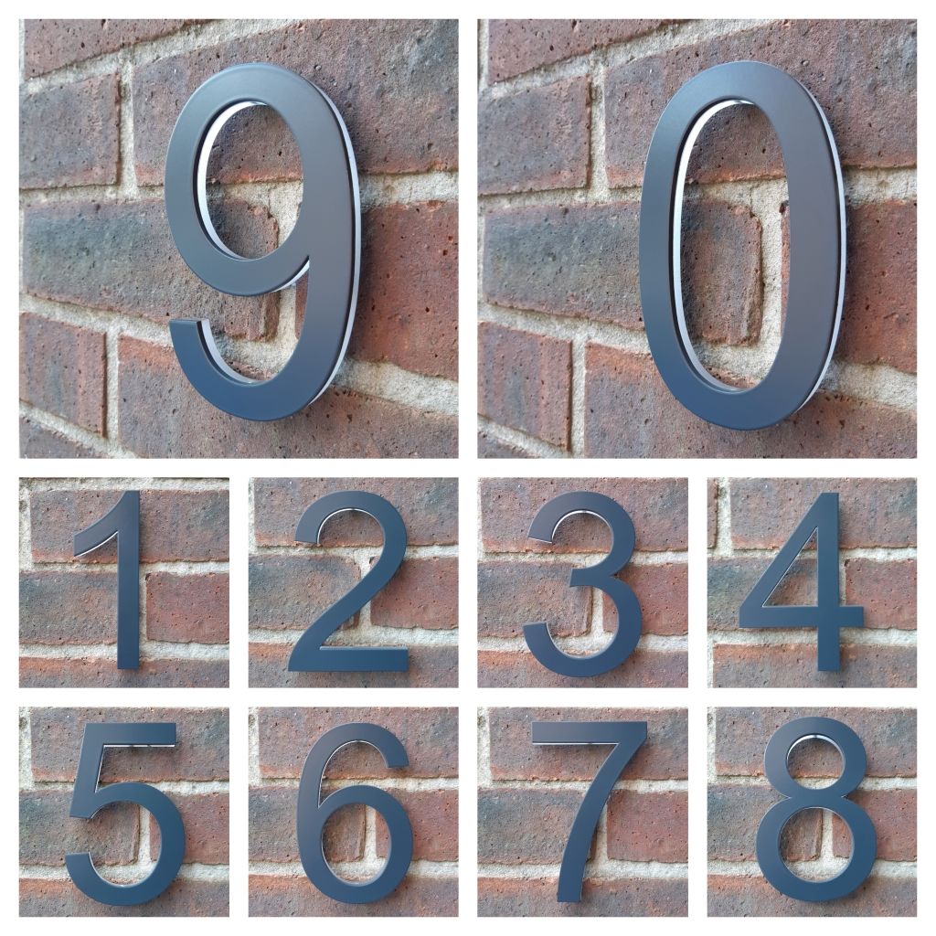 Anthracite grey house number, grey house number, grey door number, anthracite grey 3D house number, 3D house number, chunky house number, eye catching house number, anthracite grey 7016, 7016 house number, RAL 7016