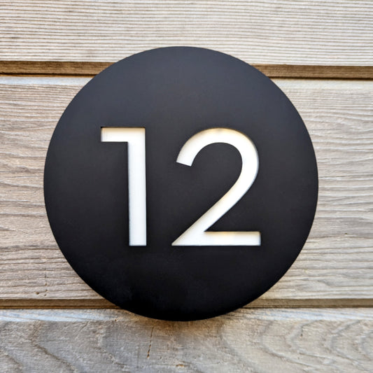 Circle House Number Plaque - Black - Recycled Acrylic - Customisable