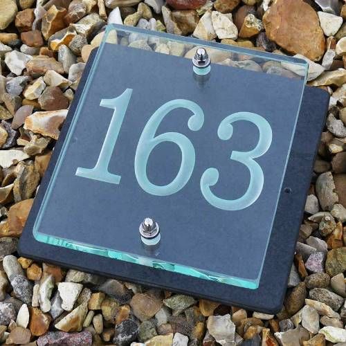 Glass house number , engraved house number, slate house number , modern house number , house number plaque , contemporary house number 