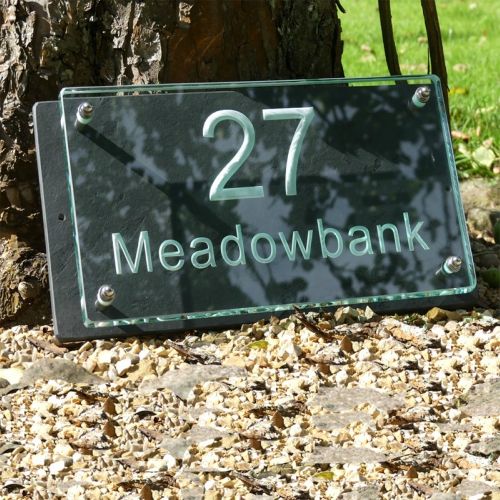 Glass house number , engraved house number, slate house number , modern house number , house number plaque , contemporary house number , glass house name , house name plaque