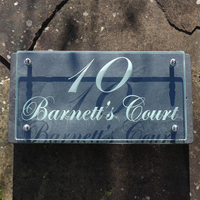 Glass house number , engraved house number, slate house number , modern house number , house number plaque , contemporary house number , glass house name , house name plaque