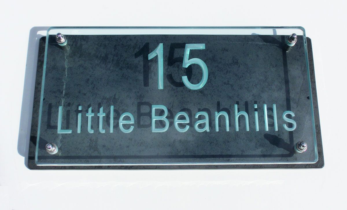 Glass house number , engraved house number, slate house number , modern house number , house number plaque , contemporary house number , glass house name , house name plaque