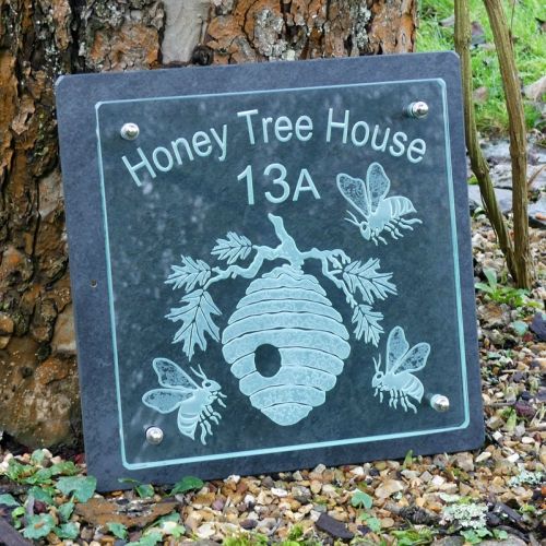 Glass house number , engraved house number, slate house number , modern house number , house number plaque , contemporary house number , glass and slate house names , glass house name plaques , slate house names