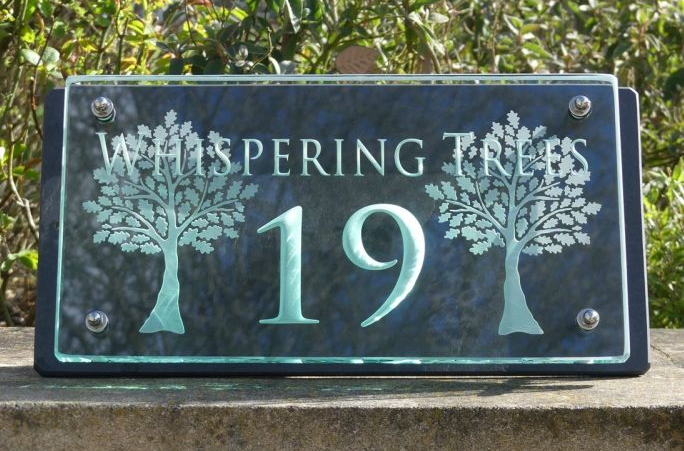 Glass house number , engraved house number, slate house number , modern house number , house number plaque , contemporary house number , glass and slate house names , glass house name plaques , slate house names