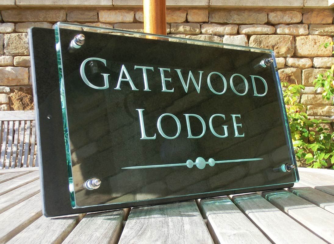 Glass house number , engraved house number, slate house number , modern house number , house number plaque , contemporary house number , glass and slate house names , glass house name plaques , slate house names