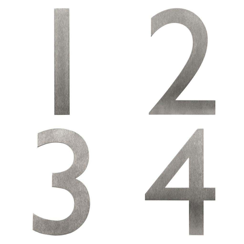 Stainless steel house number , house number , Gill Sans house number , Stainless steel door number , modern house number , contemporary house number , house number made in the UK , Gill Sans , hand finished house numbers