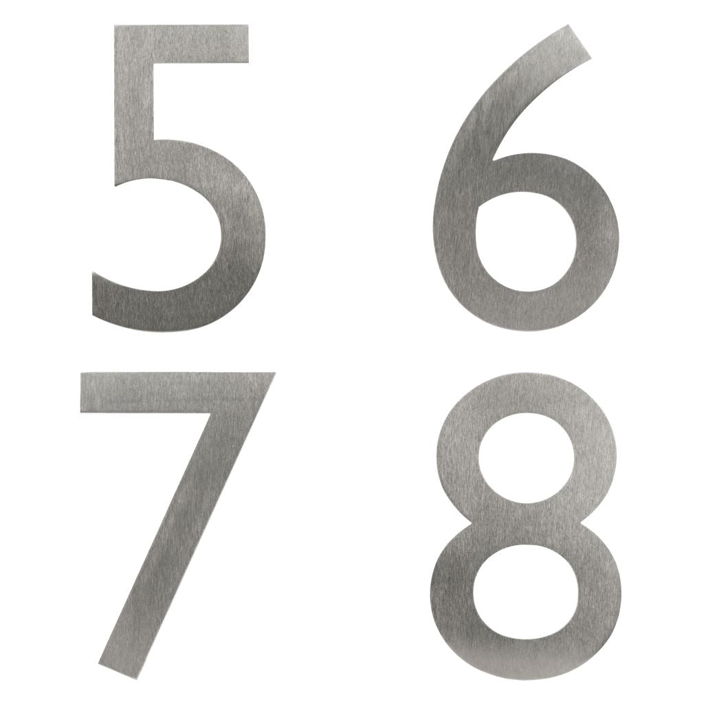 Stainless steel house number , house number , Gill Sans house number , Stainless steel door number , modern house number , contemporary house number , house number made in the UK , Gill Sans , hand finished house numbers