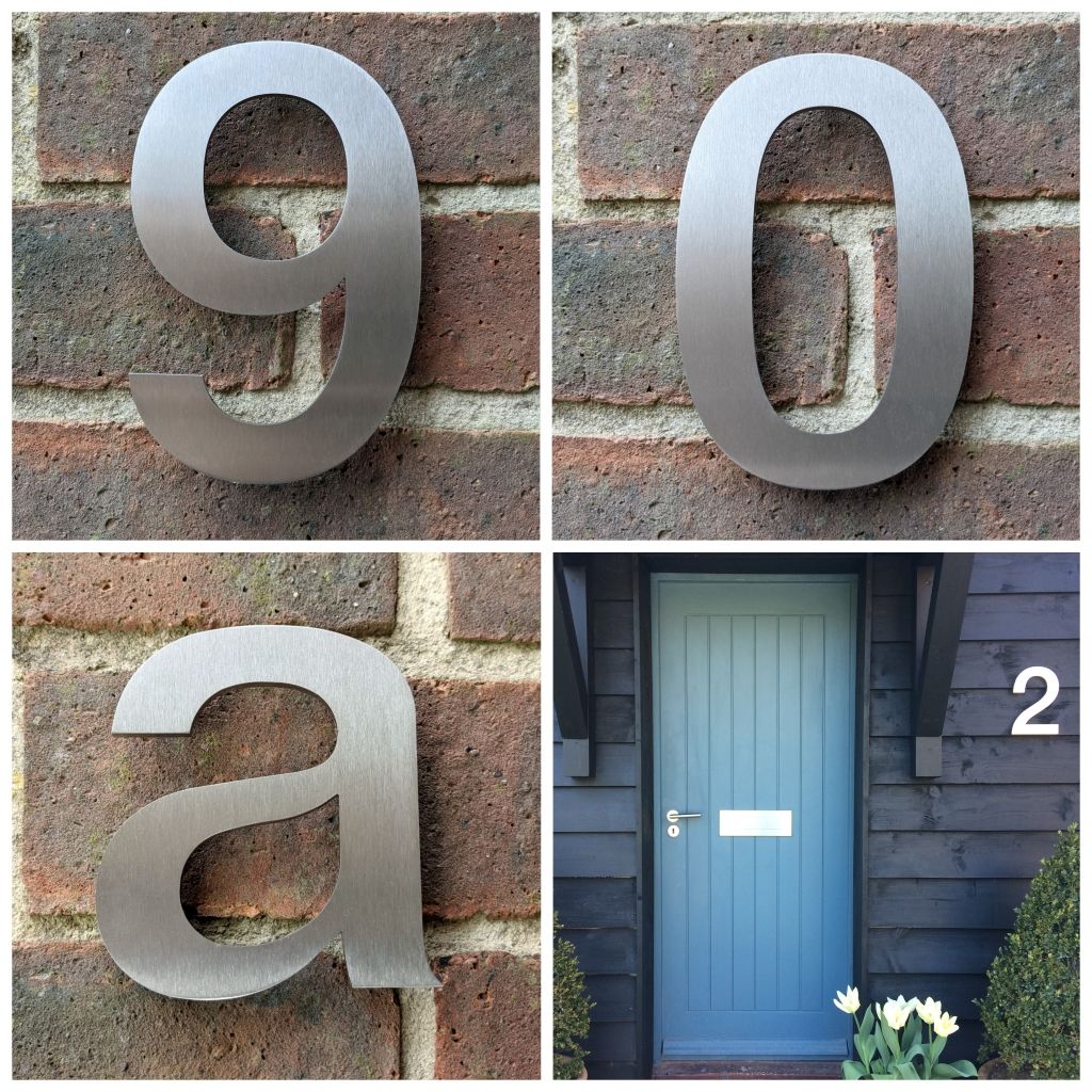 Stainless steel house number , house number , Helvetica house number , Stainless steel door number , modern house number , contemporary house number , house number made in the UK , Helvetica , hand finished house numbers