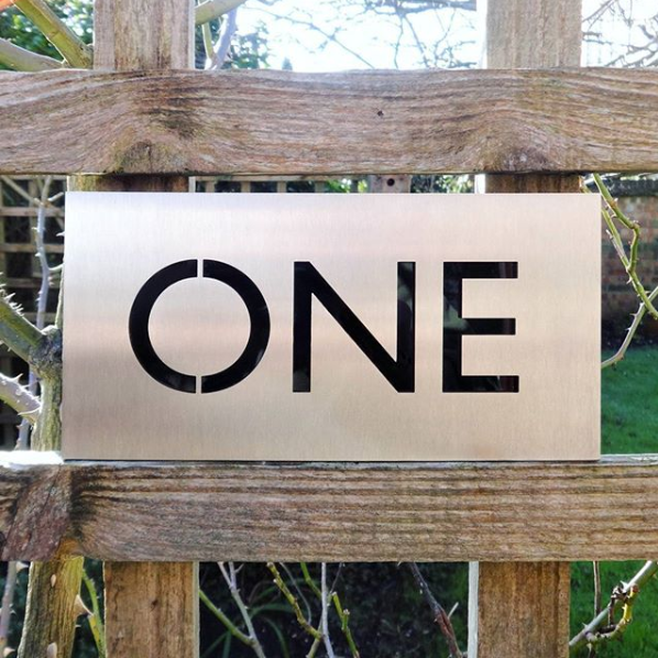 Stainless steel house number plaque , custom house number plaque , worded house number plaques , lettered house number plaques , stainless steel sign , floating house number plaque , hand finished house number , hand finished house number plaque , metal house number plaque , metal house number