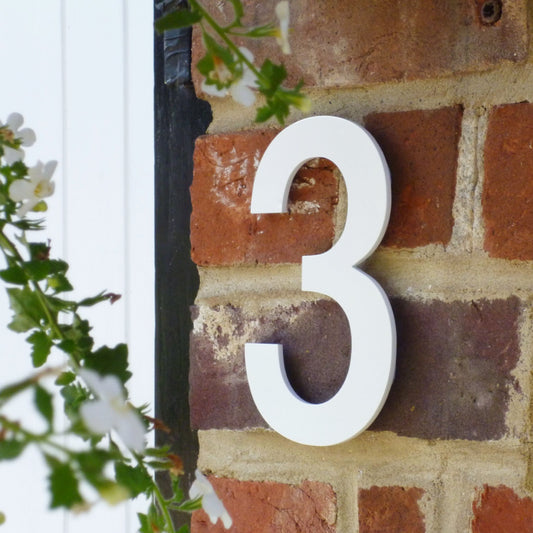 White house number , stainless steel house number , powder coated house number , hand finished house number , Helvetica , floating house number