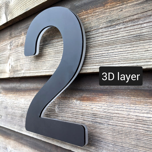 SALE Modern Black 3D House Number 2, 20cm - Acrylic Floating