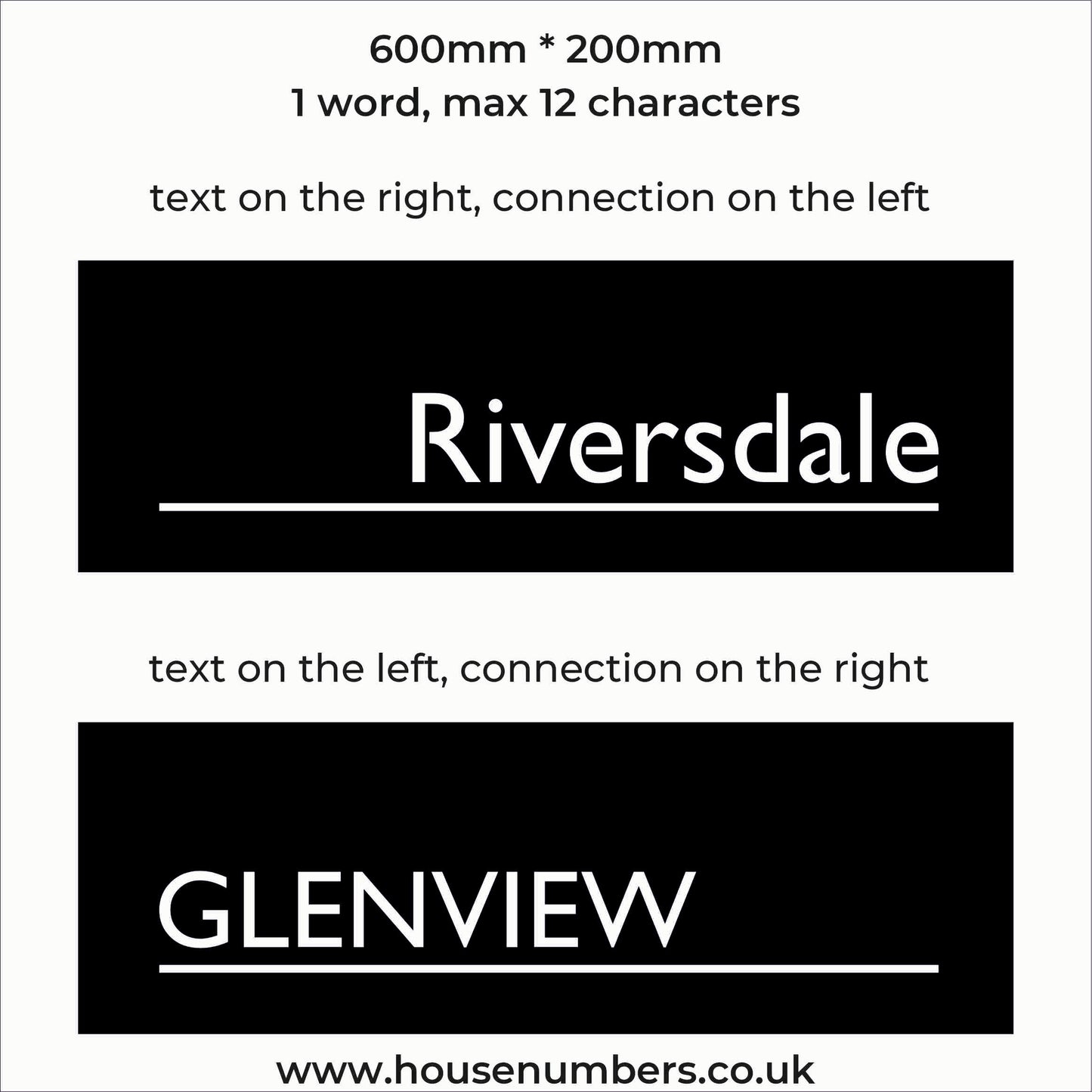 LED House Name - single line of text underlined - integrated driver optional