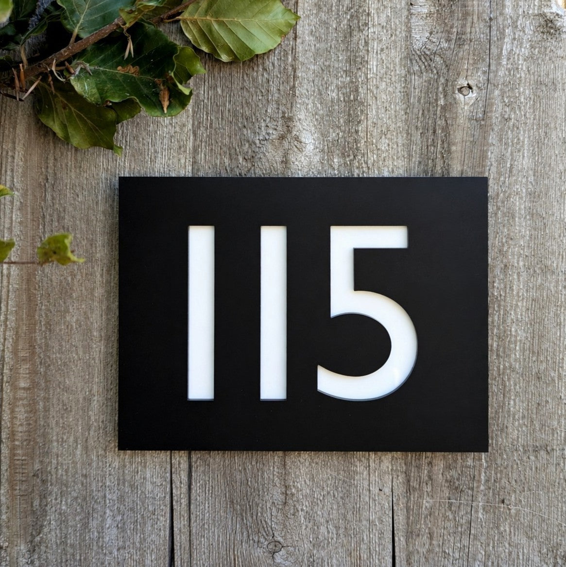 Rectangle House Number Plaque - Gill Sans Font - Black Recycled Acrylic - Customisable