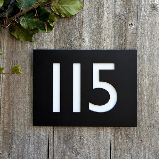 Rectangle House Number Plaque - Gill Sans Font - Black Recycled Acrylic - Customisable