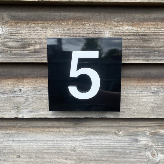 SALE 3D White House Number 5, Mounted onto Black