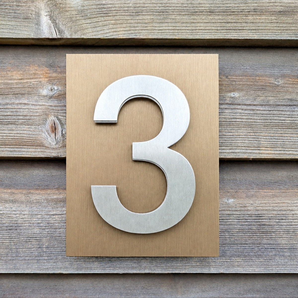 3D Stainless Steel House Numbers, 1 digit mounted onto brushed back plate - 4 colour and font choices