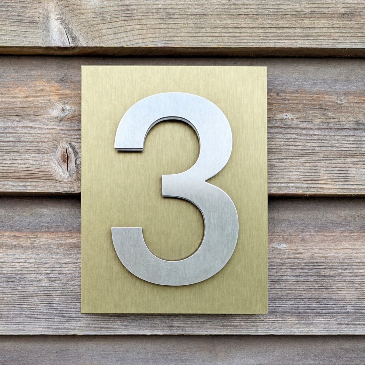 3D Stainless Steel House Numbers, 1 digit mounted onto brushed back plate - 4 colour and font choices