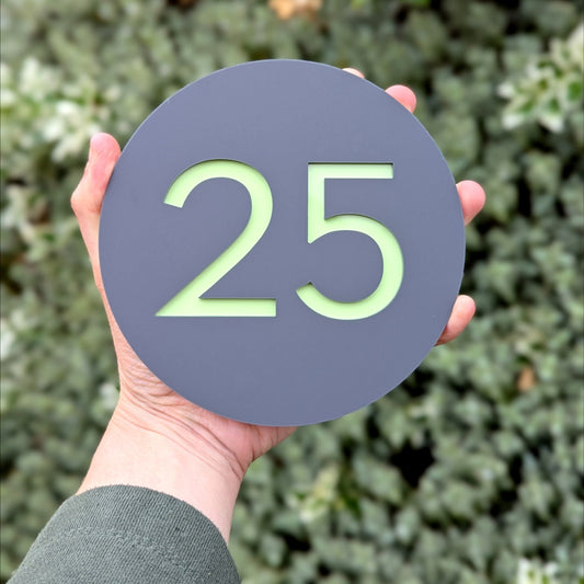 Circle House Number Plaque - Grey - Customisable