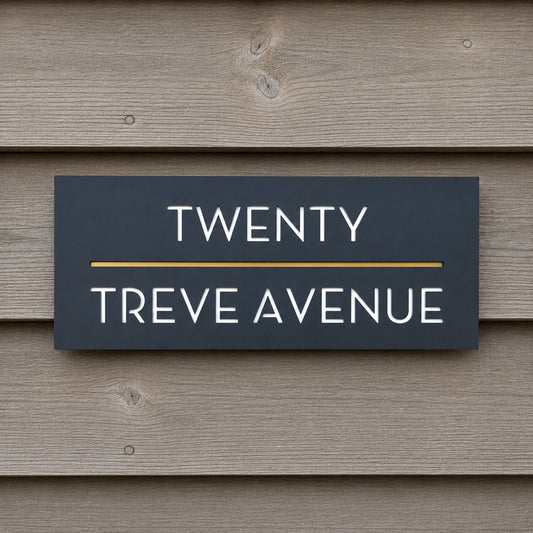 Modern House Number Plaque - Black - Number as Word - Acrylic