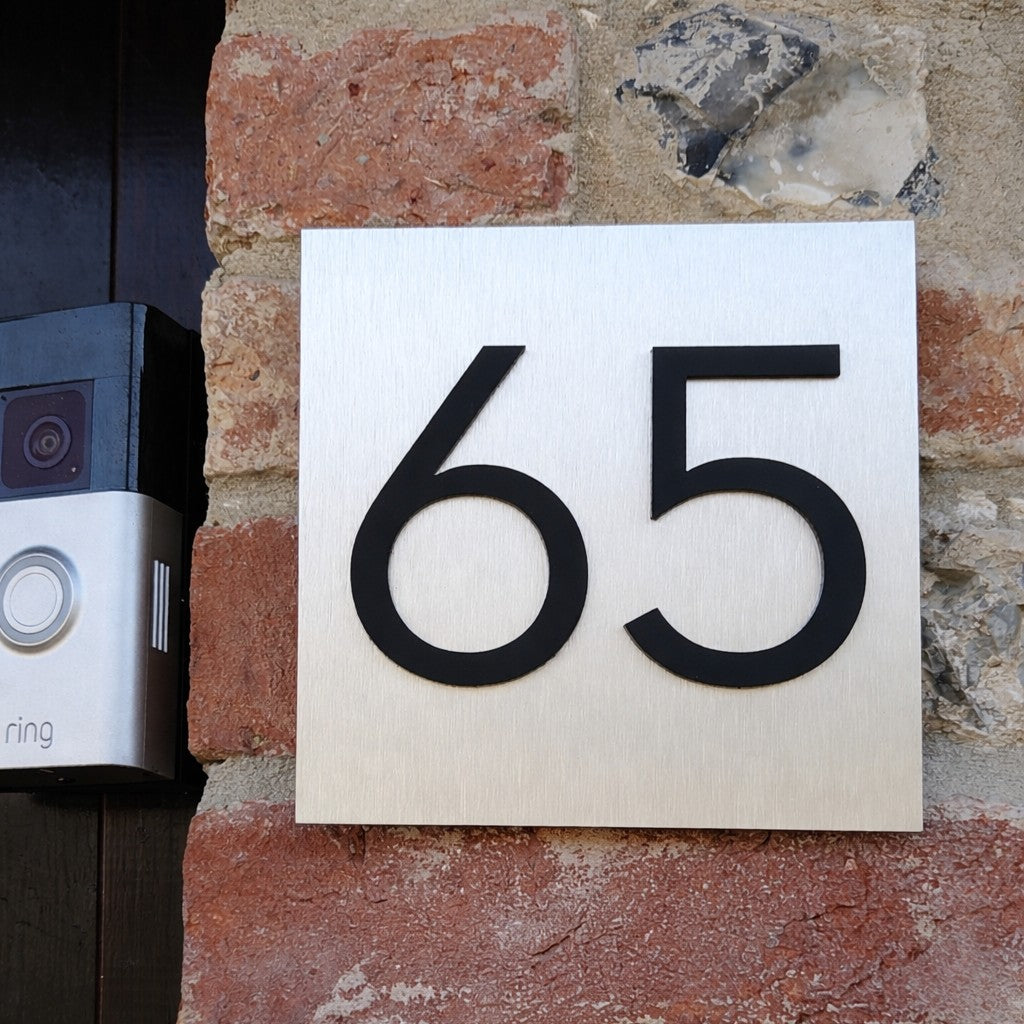 Silver House Number Plaque - matt acrylic numbers mounted onto brushed silver