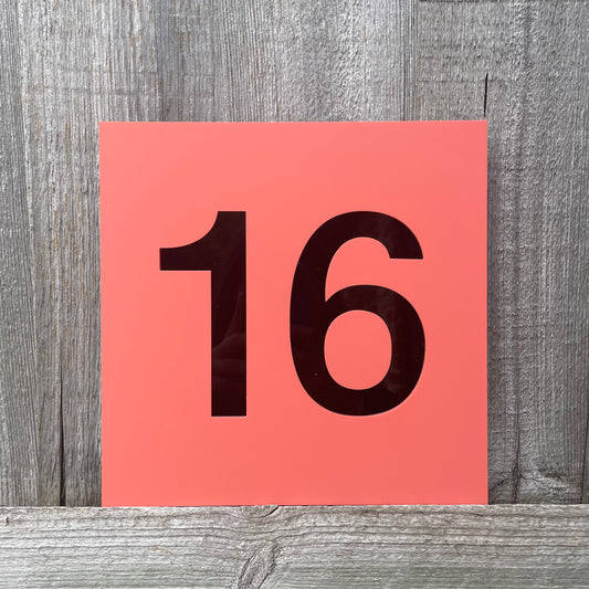 SALE Large Square Coral House Number Plaque 16