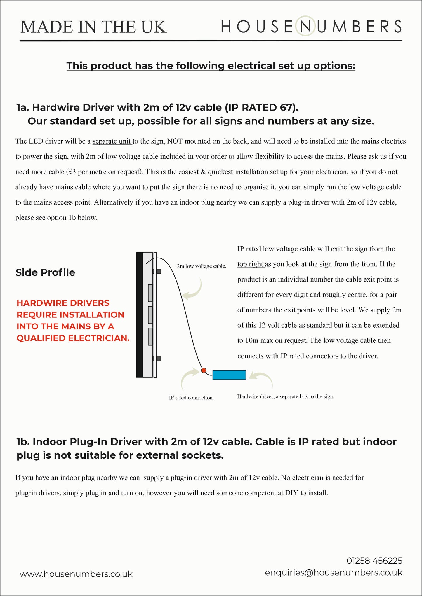 LED House Name - single line of text underlined - integrated driver optional