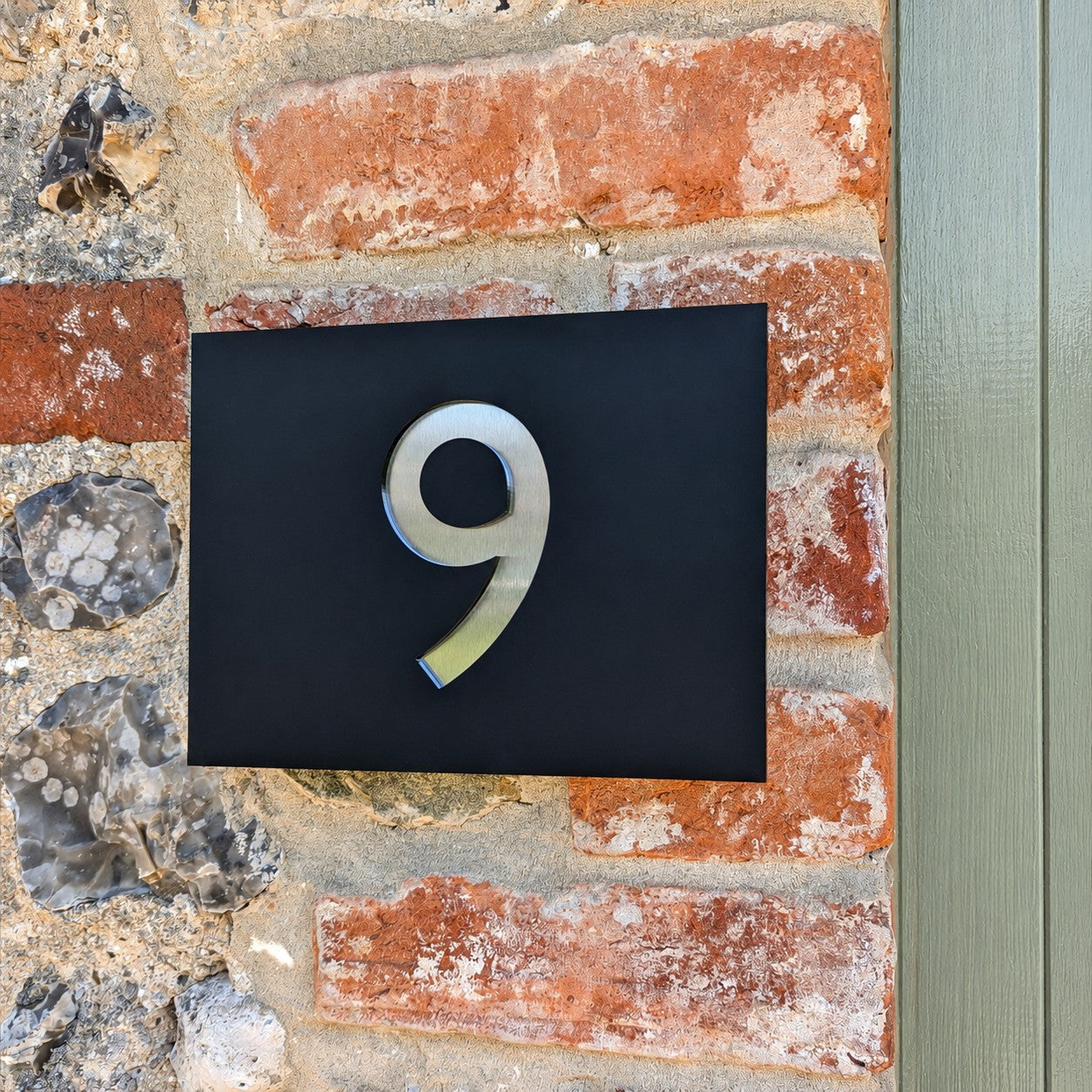 Rectangle House Number Plaque - Gill Sans Font - Black Recycled Acrylic & Stainless Steel