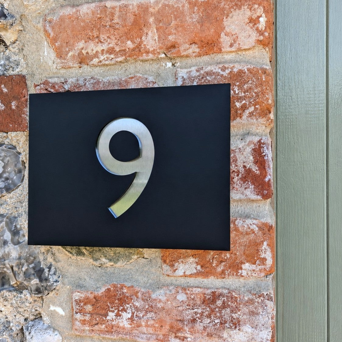 Rectangle House Number Plaque - Gill Sans Font - Black Recycled Acrylic & Stainless Steel