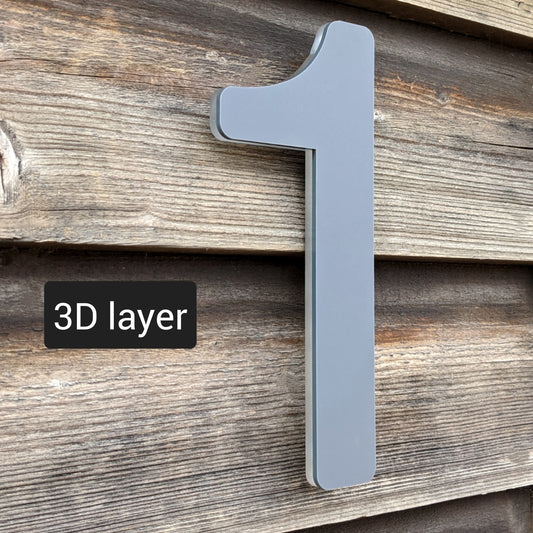 SALE Modern GREY 3D House Number 1, 20cm - Acrylic Floating