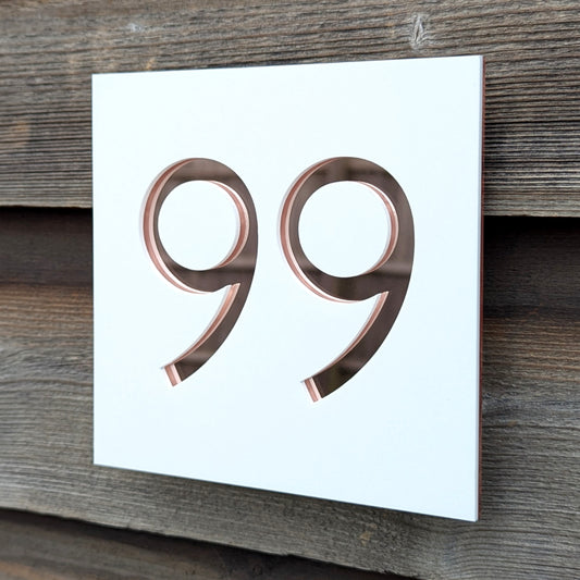 Square House Number Plaque - White - Acrylic - Customisable