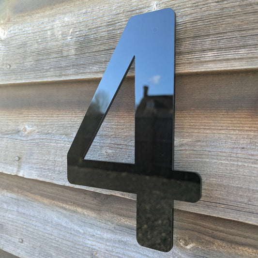 SALE Modern Black GLOSS House Number 4, 20cm - Acrylic Floating