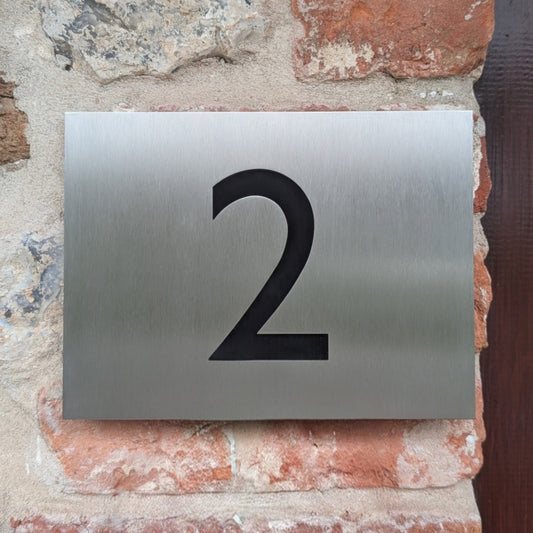 Gill Sans House Number Plaque - Brushed Stainless Steel