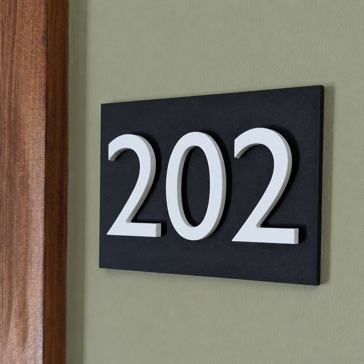 Matt Black Door Number Sign - Gill Sans - Stick on Fixing
