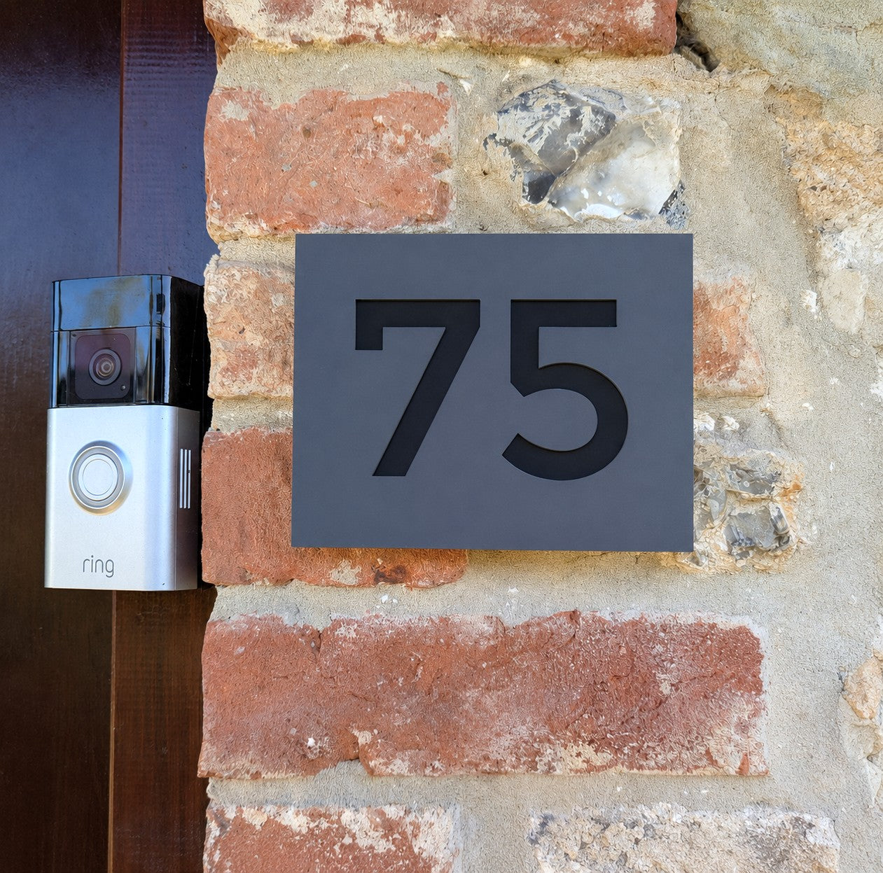 Modern House Number Plaque - Montserrat font - Grey Recycled Acrylic