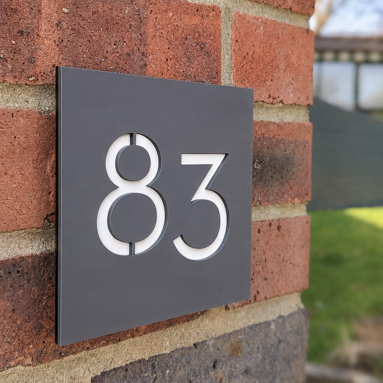 Square House Number Plaque - Grey - Customisable